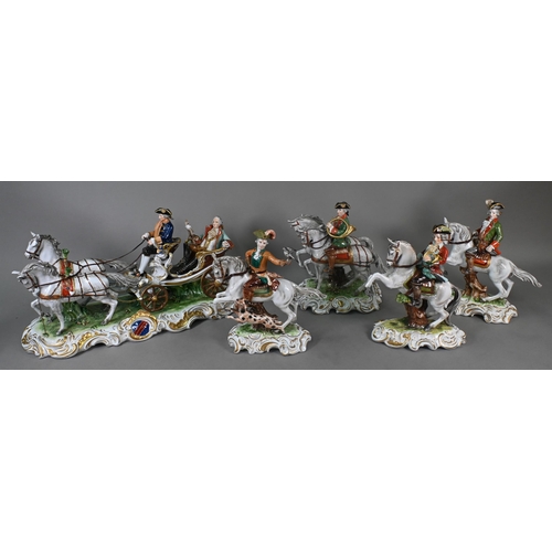 461 - An Unterweissbach (Germany) porcelain set of processional figures, depicting a hawking expedition, w... 