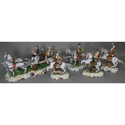 461 - An Unterweissbach (Germany) porcelain set of processional figures, depicting a hawking expedition, w... 