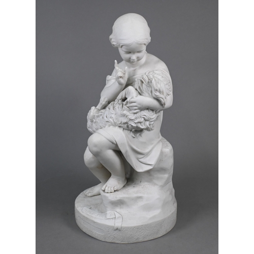 462 - A large Victorian Copeland Parian group of a child with dog, 'Go to Sleep' by J Durham 1862, 44 cm