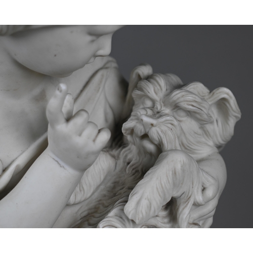 462 - A large Victorian Copeland Parian group of a child with dog, 'Go to Sleep' by J Durham 1862, 44 cm