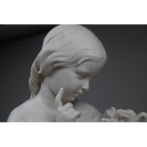 462 - A large Victorian Copeland Parian group of a child with dog, 'Go to Sleep' by J Durham 1862, 44 cm