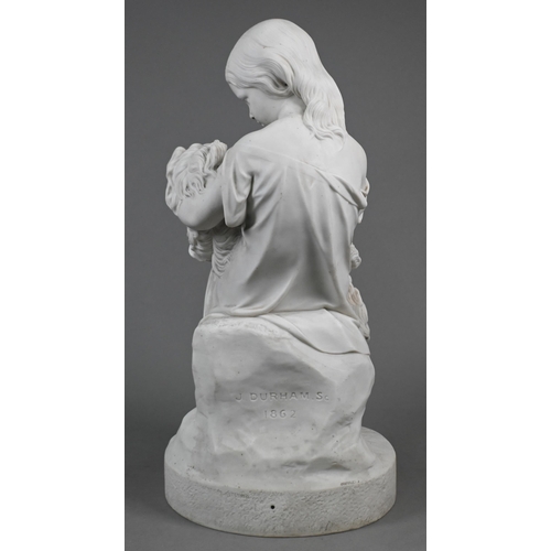 462 - A large Victorian Copeland Parian group of a child with dog, 'Go to Sleep' by J Durham 1862, 44 cm