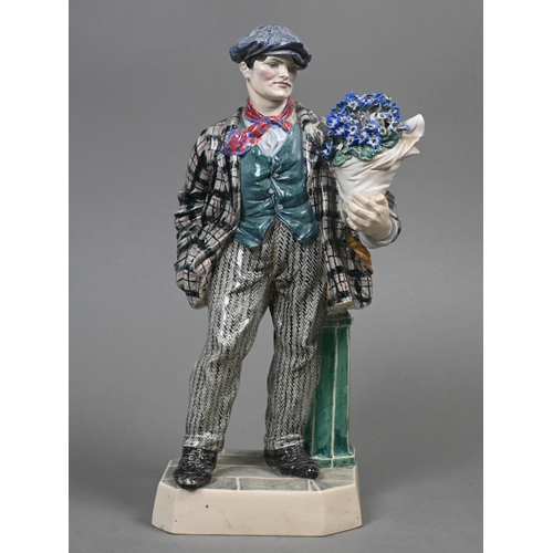 469 - A Charles Vyse Chelsea pottery figure, 'The Cinneraria Boy', blue painted 'CV (monogram) Chelsea 192... 