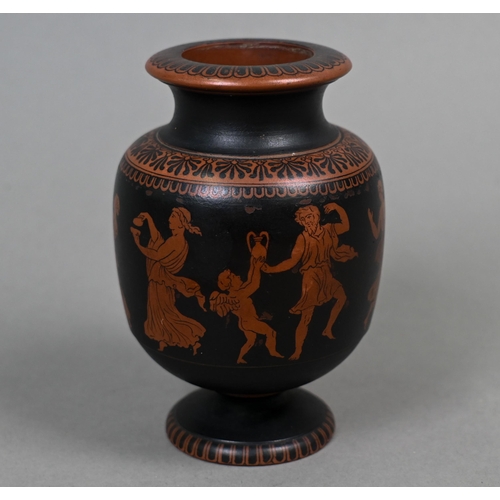 470 - A 19th century Wedgwood encaustic vase, with frieze of classical revellers, 11.5 cm high