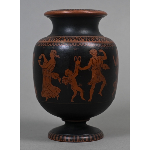 470 - A 19th century Wedgwood encaustic vase, with frieze of classical revellers, 11.5 cm high