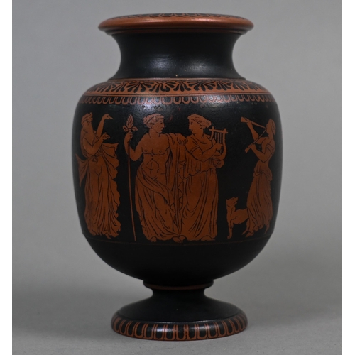 470 - A 19th century Wedgwood encaustic vase, with frieze of classical revellers, 11.5 cm high