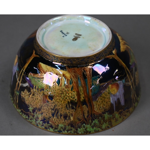 475 - A Daisy Makeig-Jones for Wedgwood Fairyland lustre bowl with painted and gilded landscape to the out... 