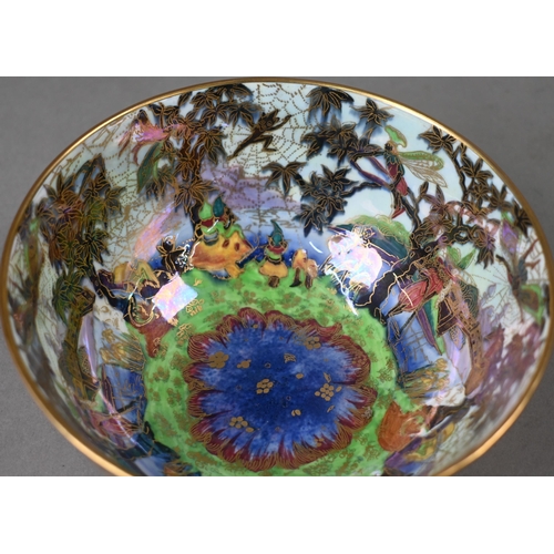 475 - A Daisy Makeig-Jones for Wedgwood Fairyland lustre bowl with painted and gilded landscape to the out... 