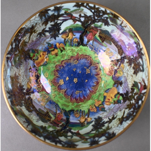 475 - A Daisy Makeig-Jones for Wedgwood Fairyland lustre bowl with painted and gilded landscape to the out... 