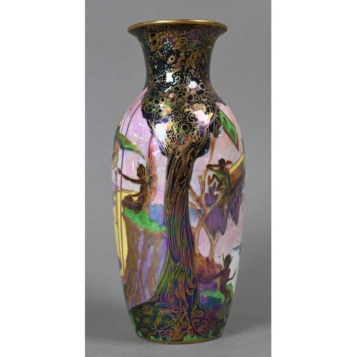 476 - A Daisy Makeig-Jones for Wedgwood Fairyland lustre vase, painted and gilded with fairies in a coasta... 