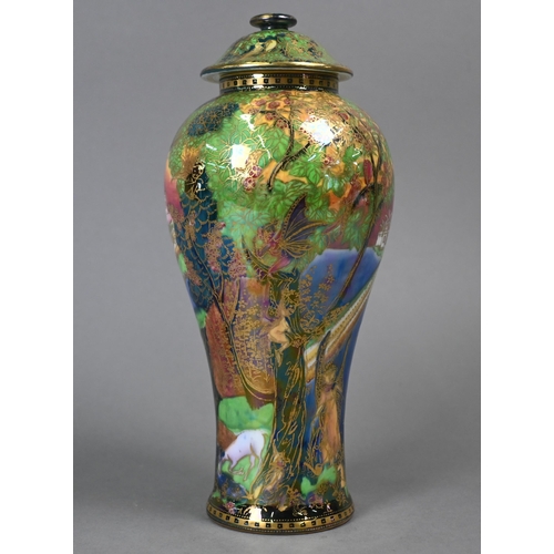 477 - A Daisy Makeig-Jones for Wedgwood Fairyland lustre vase and cover with painted and gilded fairies in... 