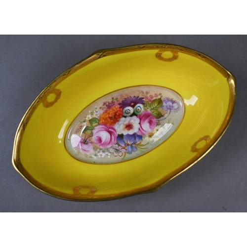 482 - A Royal Worcester oval bowl, painted with flowers by Edward Phillips, signed, on yellow ground, the ... 