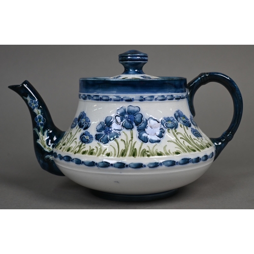 490 - A McIntyre Florian-design teapot with floral and foliate designs in blue and green colourway, 13 cm ... 