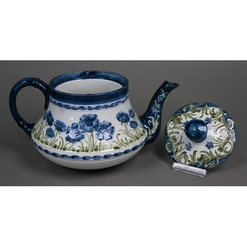 490 - A McIntyre Florian-design teapot with floral and foliate designs in blue and green colourway, 13 cm ... 