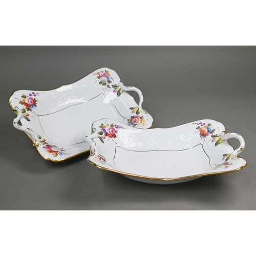 493 - A pair of early 19th century Spode rectangular bowls with crabstock handles, embossed floral bianco ... 