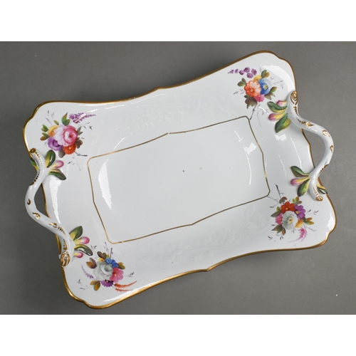 493 - A pair of early 19th century Spode rectangular bowls with crabstock handles, embossed floral bianco ... 