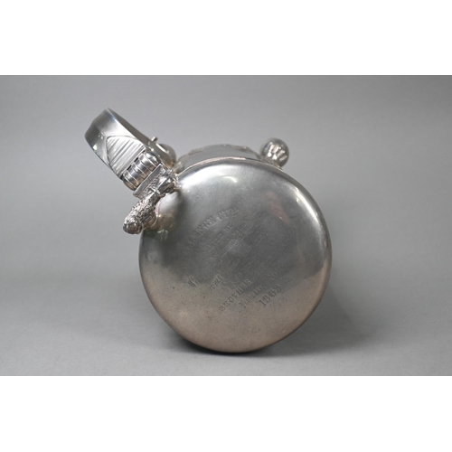 60 - Military interest: a heavy quality Victorian silver peg tankard, the hinged cover with lion and glob... 