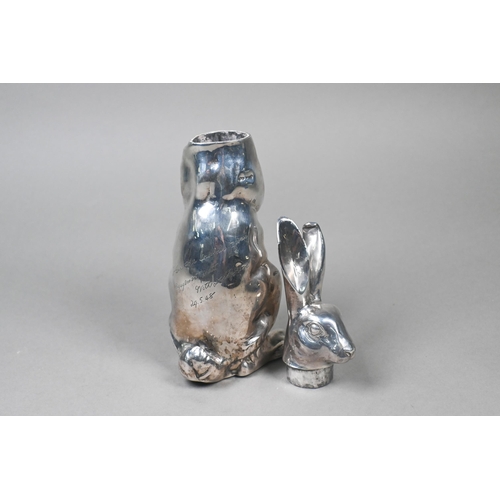 61 - A German silver model of a standing hare, hollow with detachable head (possibly a cocktail shaker), ... 