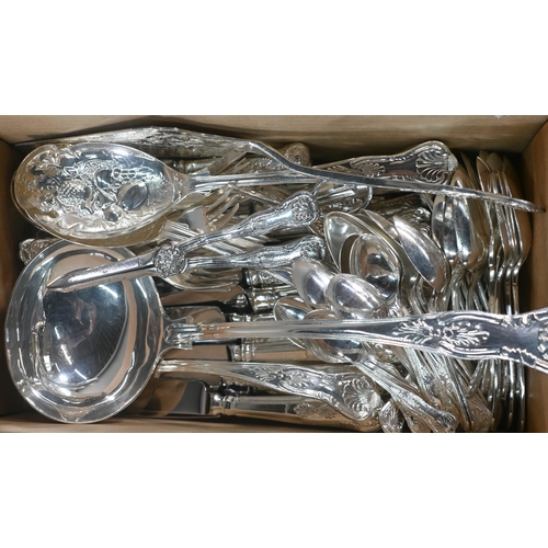 7 - A quantity of epns Kings Pattern flatware & cutlery, to/w other ep cutlery and a cocktail-shaker