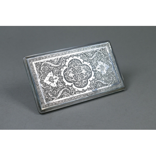 72 - A Persian 84 zol. cigarette case, the covers richly engraved with carpet pattern decoration, 6.7oz, ... 