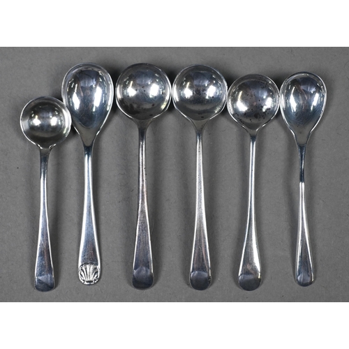 89 - A heavy quality silver condiment set of octagonal form, with six associated silver spoons, Garrard &... 