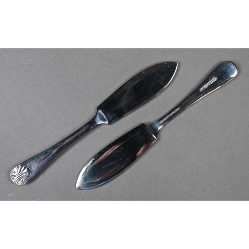 91 - A pair of Victorian silver serving spoons with engraved decoration and crenellated rims, Atkin Broth... 