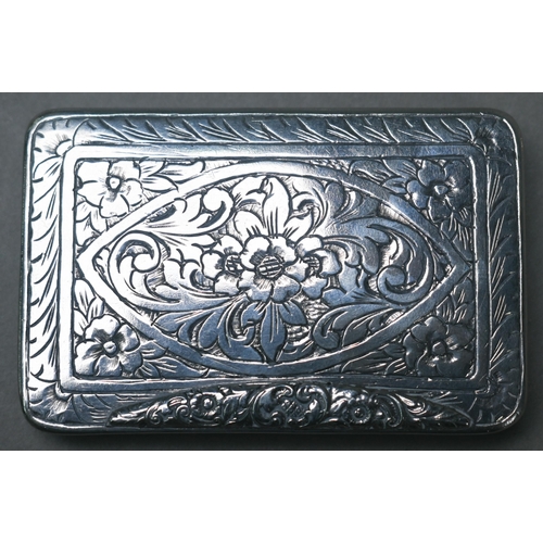 99 - A 19th Century Continental .800 grade snuff box with engraved decoration, to/w two silver-backed han... 