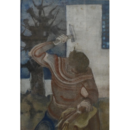 504 - Ervin Bossany (1891-1975) - The stonemason, watercolour, signed lower left, 45 x 31 cm 