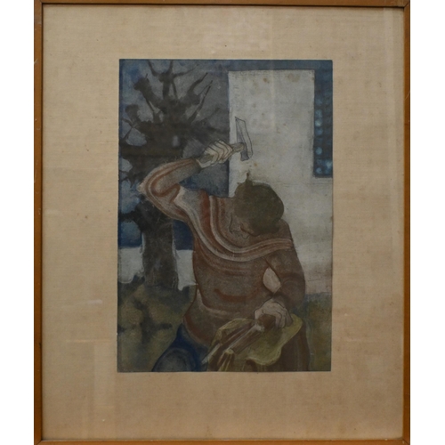 504 - Ervin Bossany (1891-1975) - The stonemason, watercolour, signed lower left, 45 x 31 cm 