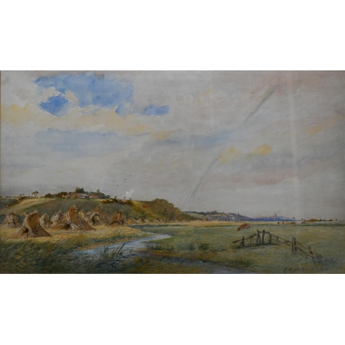 509 - C E Holloway (1838-1897) - Towards Rye, watercolour, signed lower right and dated 1880, 41 x 69 cm