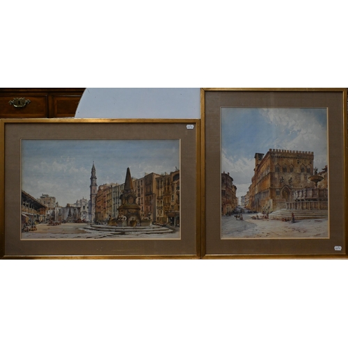 515 - G Cavelli - Two Italian views - 'Perugia', signed and dated 1872 and 44.5 x 37 cm and Piazza del Mer... 