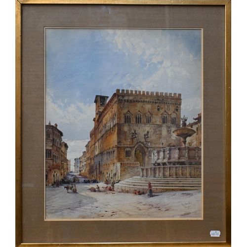 515 - G Cavelli - Two Italian views - 'Perugia', signed and dated 1872 and 44.5 x 37 cm and Piazza del Mer... 