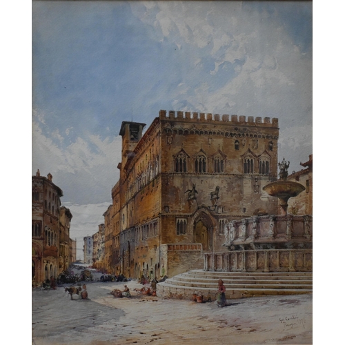 515 - G Cavelli - Two Italian views - 'Perugia', signed and dated 1872 and 44.5 x 37 cm and Piazza del Mer... 