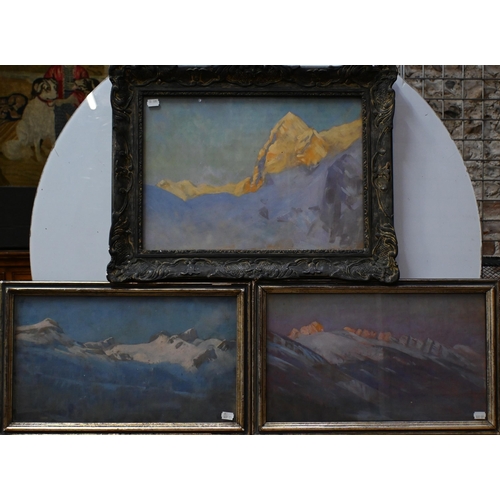 518 - John Crealock (1871-1959) -  A trio of mountain landscapes, circa 1930s, oil on board, and gouache, ... 