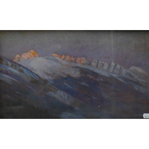 518 - John Crealock (1871-1959) -  A trio of mountain landscapes, circa 1930s, oil on board, and gouache, ... 