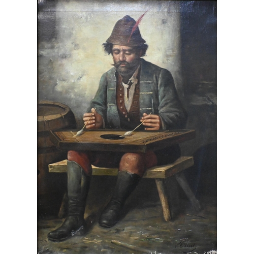 531 - V Olbert - Musician playing the zither, oil on canvas, signed, 78 x 54 cm