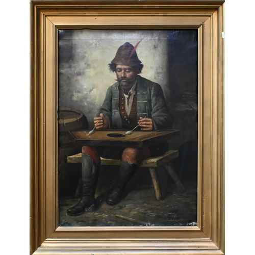 531 - V Olbert - Musician playing the zither, oil on canvas, signed, 78 x 54 cm