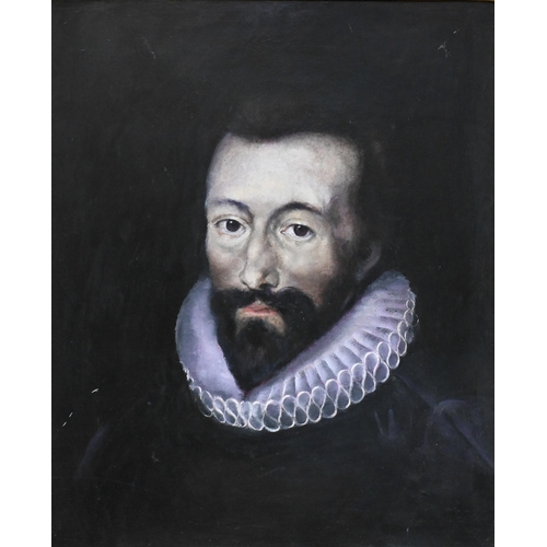 535 - After Isaac Oliver - A 19th century portrait of John Donne, oil on board, 56 x 46 cm