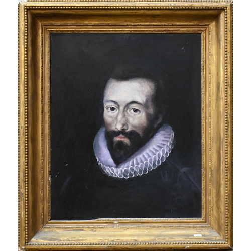 535 - After Isaac Oliver - A 19th century portrait of John Donne, oil on board, 56 x 46 cm