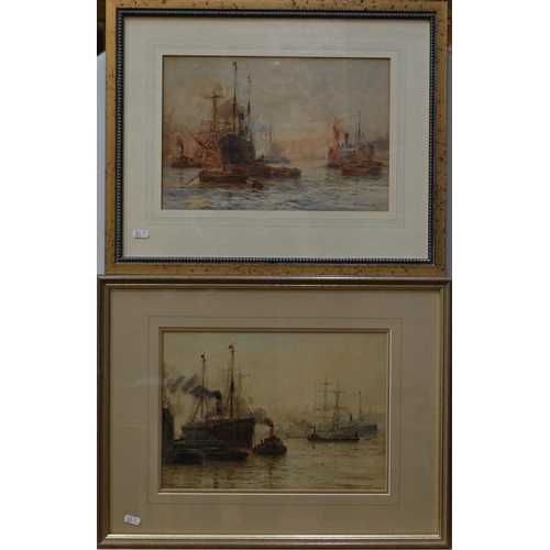 539 - F W Scarborough (1860-1939) - Two watercolours - Blackwall, London and Off Woolwich, London, signed ... 