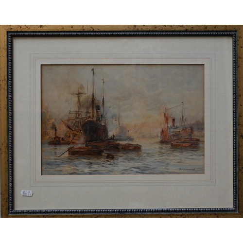 539 - F W Scarborough (1860-1939) - Two watercolours - Blackwall, London and Off Woolwich, London, signed ... 