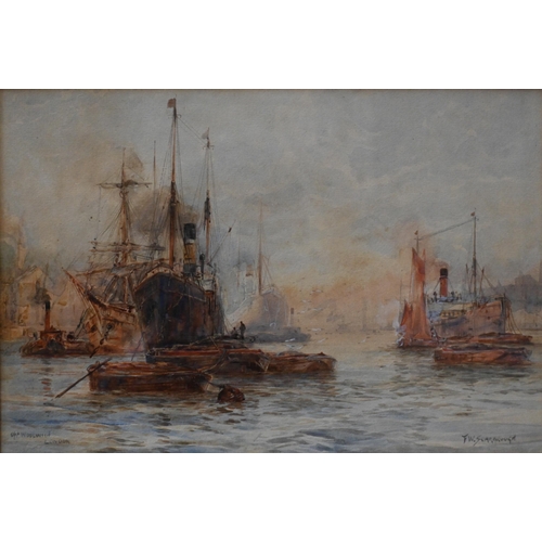 539 - F W Scarborough (1860-1939) - Two watercolours - Blackwall, London and Off Woolwich, London, signed ... 