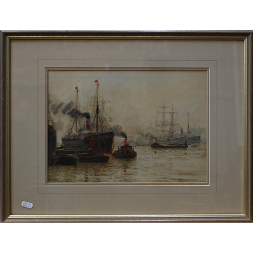 539 - F W Scarborough (1860-1939) - Two watercolours - Blackwall, London and Off Woolwich, London, signed ... 