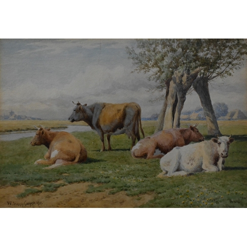 556 - W Sidney Cooper (1854-1927) - A pair of watercolours of sheep and cattle in a landscape, signed and ... 