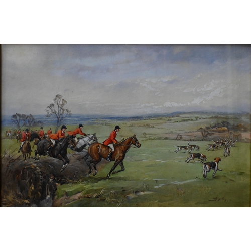 557 - H Gresley - 'The Meynell Hunt, near Chellaston', watercolour, signed, 37 x 54 cm