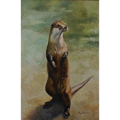 567 - Mary Elliott Lacey (1923-2004) - Standing otter, oil on canvas, signed, 75 x 48 cm 