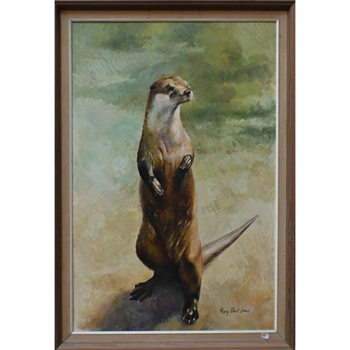 567 - Mary Elliott Lacey (1923-2004) - Standing otter, oil on canvas, signed, 75 x 48 cm 