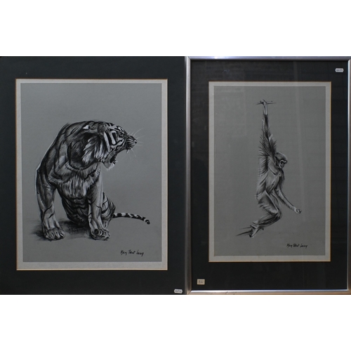 576 - Mary Elliott Lacey (1923-2004) - Three black and white pencil and wash animal studies of a roaring t... 