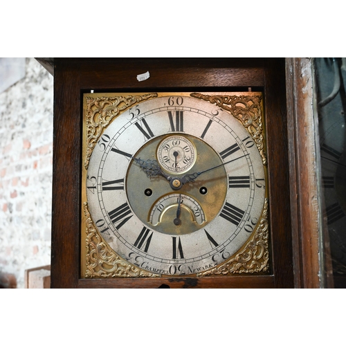 637 - Crampern, Newark, an early 18th century oak 8-day longcase clock, the movement striking on a bell, t... 