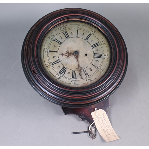 638 - An antique walnut cased 8-day single fusee verge movement wall clock, the circular Roman numeral eng... 